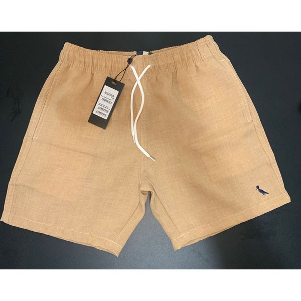 SHORT EM LINHO C DETALHE BORDADO BEGE