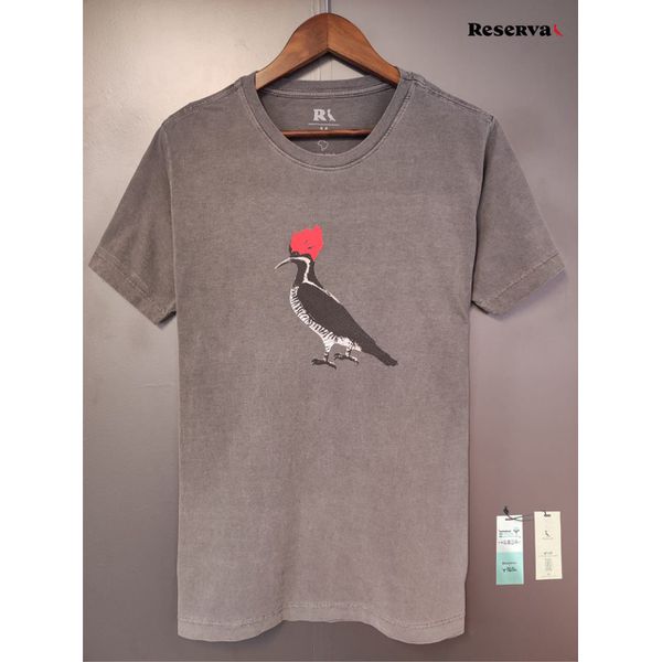 T-SHIRT ESTAMPA PASSARO CINZA