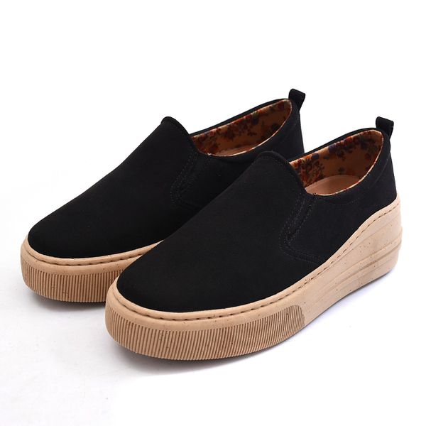 Slip On Melina - Suede Preto Sola Castanha