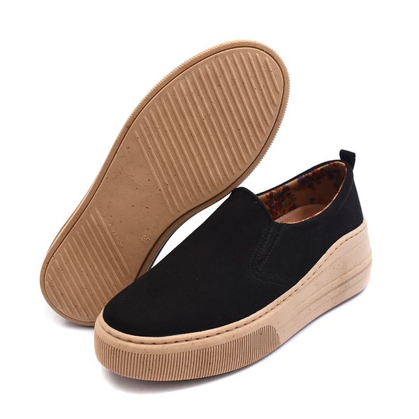 Slip On Melina Suede Preto Sola Castanha