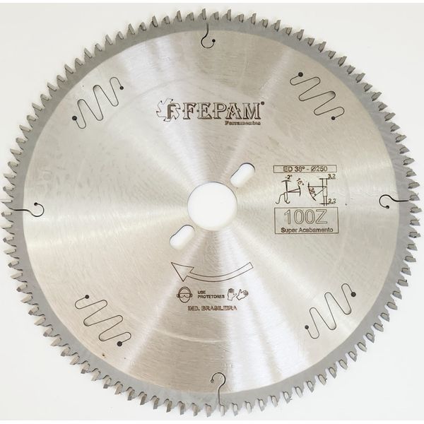 Disco de Serra circular 250 mm X 100 dentes 10'' ED 38º /BR F.30 Fepam