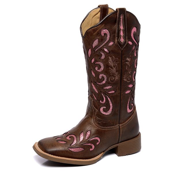 Bota Texana Feminina Crazy Horse Marrom Com Detalhe Laser Em Todo