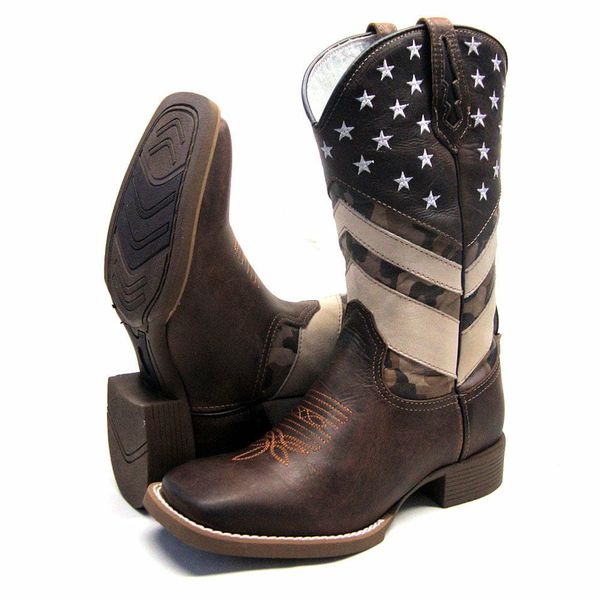 Bota Texana Masculina Cano Alto Bico Quadrado com Bordado