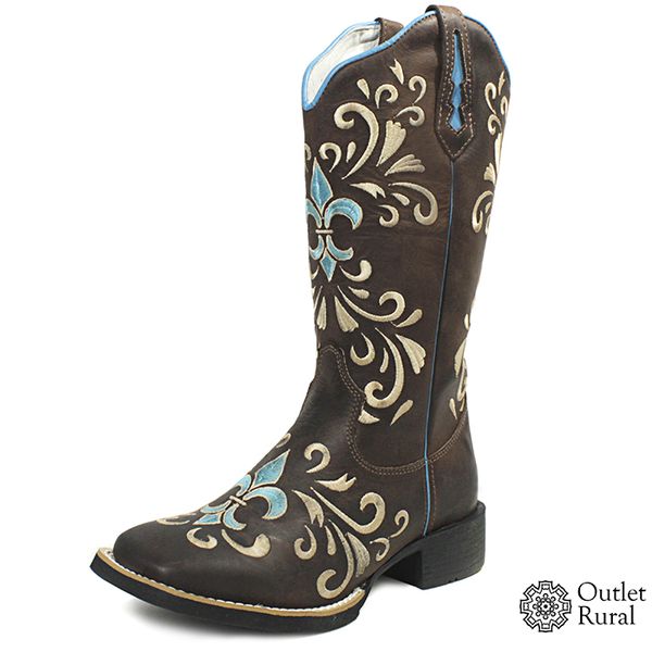 Bota Feminina Hopper Cano Alto com Bordado OUTLETRURAL