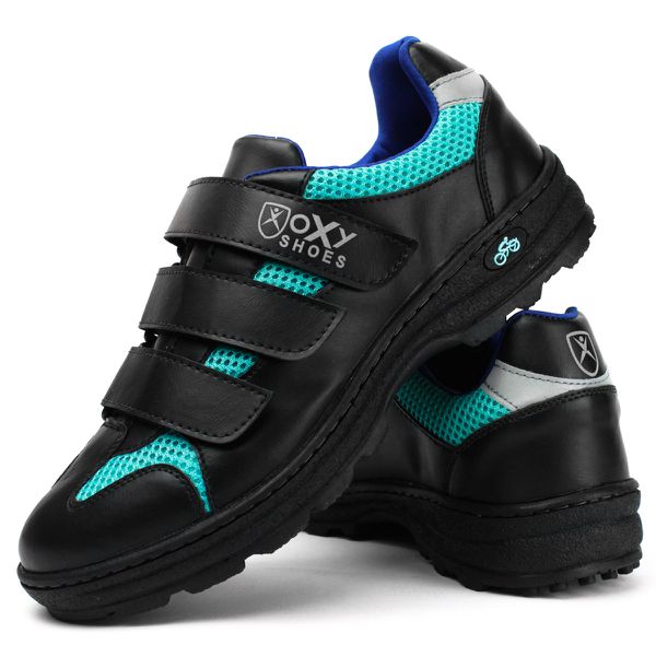 Tênis Ciclismo Pedal Sem Clip Bike Preta Com Azul Oxy Shoes 1043