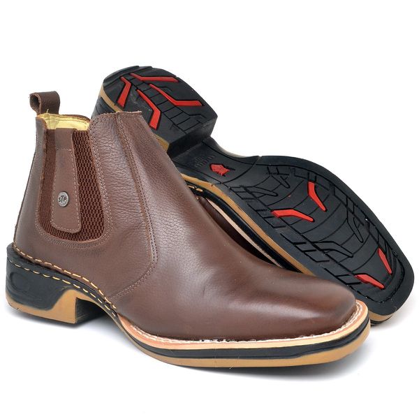 Bota Botina Masculina Oxy Shoes Solado Costurado Em Couro Legitimo