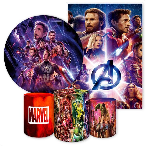 Kit 5 Peças Capa Redonda + Capa Retangular + Trio Capas Cilindros Sublimados Tema Marvel 4003