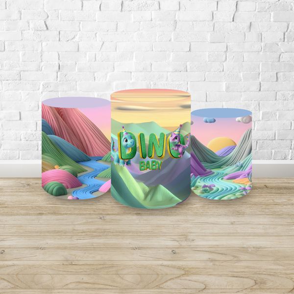 Trio Capas Cilindros Sublimados Tema Festa Dino Baby 4601