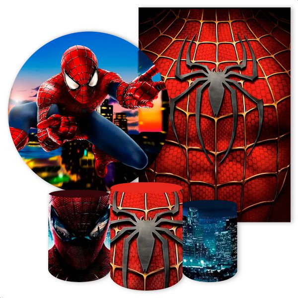 Kit 5 Peças Capa Redonda + Capa Retangular + Trio Capas Cilindros Sublimados Tema Homem Aranha 116