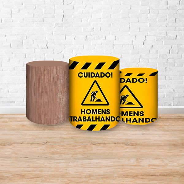 Trio Capas Cilindros Sublimados Tema Construção 1204