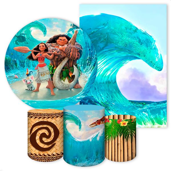 Kit 5 Peças Capa Redonda + Capa Retangular + Trio Capas Cilindros Sublimados Tema Moana 145