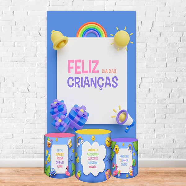 Capa Retangular + Trio Capas Cilindros Sublimados Tema Dia das crianças 2243