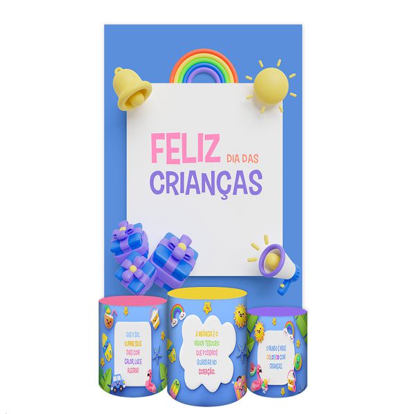 Capa Retangular + Trio Capas Cilindros Sublimados Tema Dia das crianças 2243