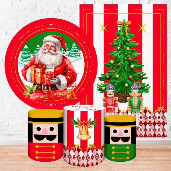 Kit 5 Peças Capa Redonda + Capa Retangular + Trio Capas Cilindros Sublimados Tema Natal 2250