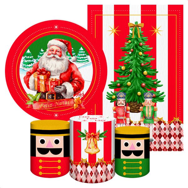 Kit 5 Peças Capa Redonda + Capa Retangular + Trio Capas Cilindros Sublimados Tema Natal 2250