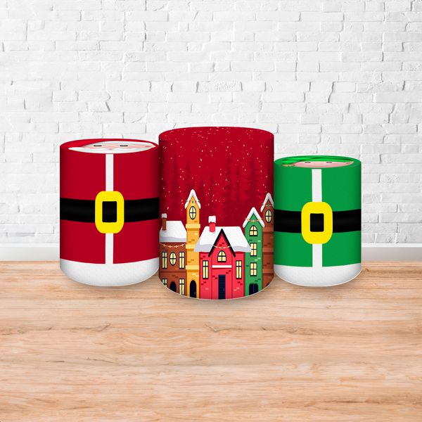 Trio Capas Cilindros Sublimados Tema Natal 2251