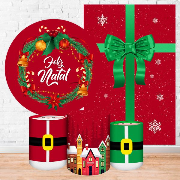 Kit 5 Peças Capa Redonda + Capa Retangular + Trio Capas Cilindros Sublimados Tema Natal 2251