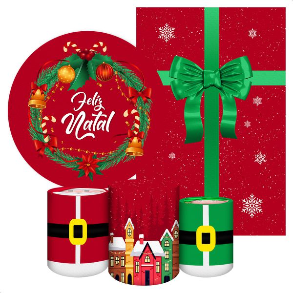Kit 5 Peças Capa Redonda + Capa Retangular + Trio Capas Cilindros Sublimados Tema Natal 2251
