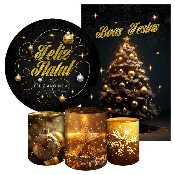 Kit 5 Peças Capa Redonda + Capa Retangular + Trio Capas Cilindros Sublimados Tema Natal 2253