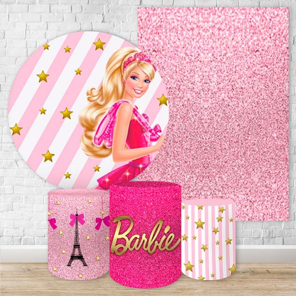 Kit 5 Peças Capa Redonda + Capa Retangular + Trio Capas Cilindros Sublimados Tema Barbie 236