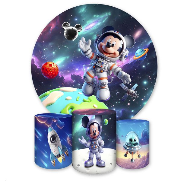 Capa Painel + Trio Capas Cilindros Sublimados Tema Astronauta Mickey 2747