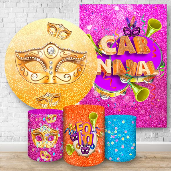 Kit 5 Peças Capa Redonda + Capa Retangular + Trio Capas Cilindros Sublimados Tema Carnaval 308