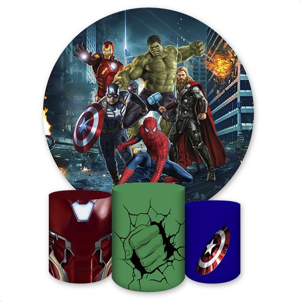 Capa Painel + Trio Capas Cilindros Sublimados Tema Vingadores 323