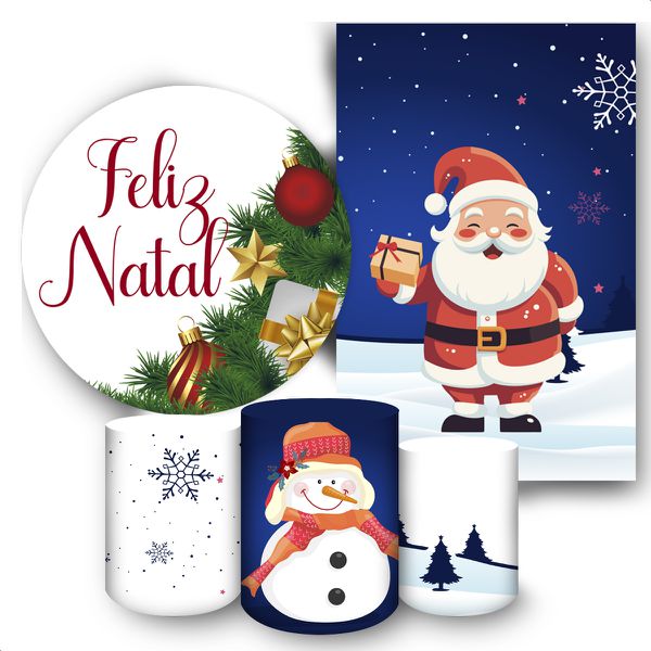 Kit 5 Peças Capa Redonda + Capa Retangular + Trio Capas Cilindros Sublimados Tema Natal 361