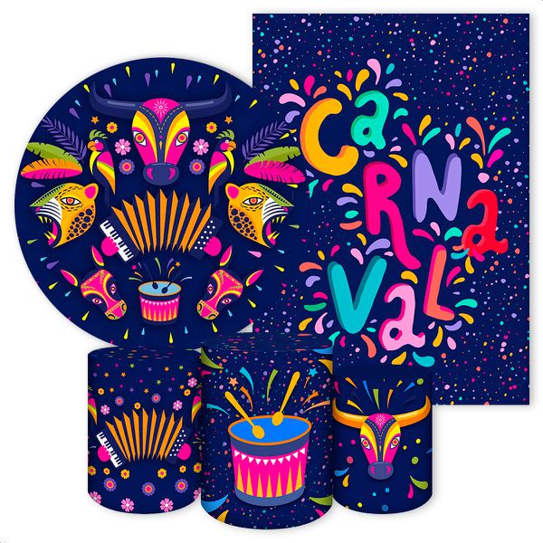 Kit 5 Peças Capa Redonda + Capa Retangular + Trio Capas Cilindros Sublimados Tema Carnaval 40