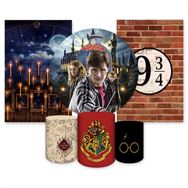 Kit Capa Painel Redondo + 2 unid Capa Retangular + Trio Capas Cilindros Tema Harry Potter 4111