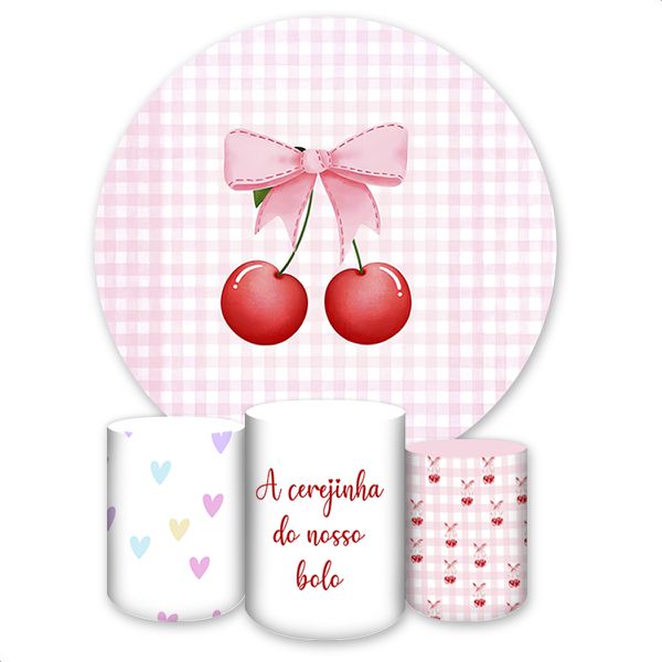 Capa Painel + Trio Capas Cilindros Sublimados Tema Cereja 4171