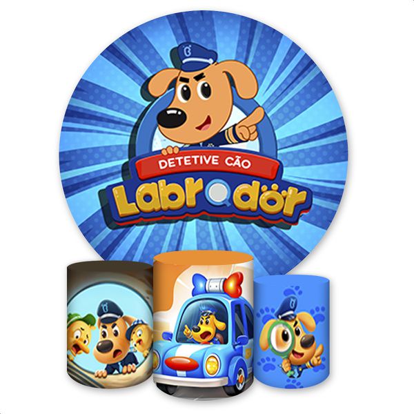 Capa Painel + Trio Capas Cilindros Sublimados Tema Detetive Cão Labrador 4208