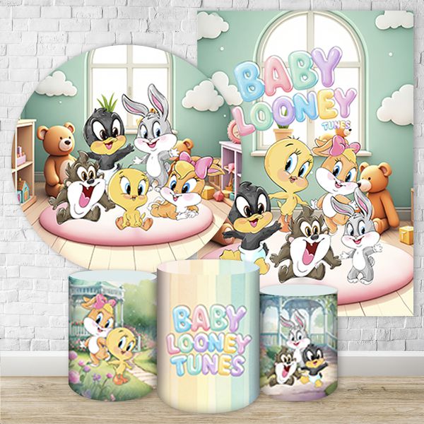 Kit Capa Painel Redondo + Capa Retangular + Trio Capas Cilindros Tema Baby Looney Tunes 4219