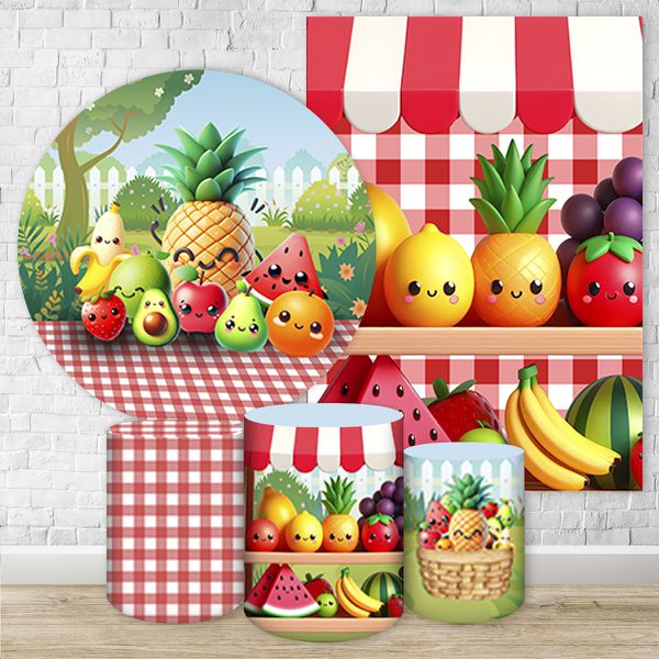 Kit Capa Painel Redondo + Capa Retangular + Trio Capas Cilindros Tema Fruta 4220