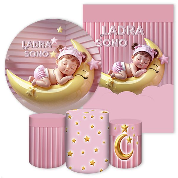 Kit Capa Painel Redondo + Capa Retangular + Trio Capas Cilindros Tema Chá de Bebê 4221