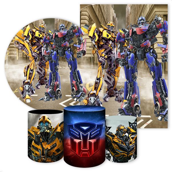Kit 5 Peças Capa Redonda + Capa Retangular + Trio Capas Cilindros Sublimados Tema Transformers 