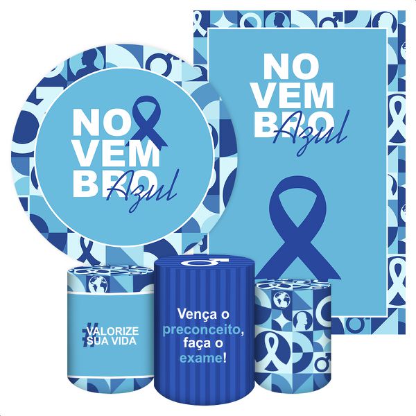 Kit 5 Peças Capa Redonda + Capa Retangular + Trio Capas Cilindros Sublimados Tema Novembro azul 5113