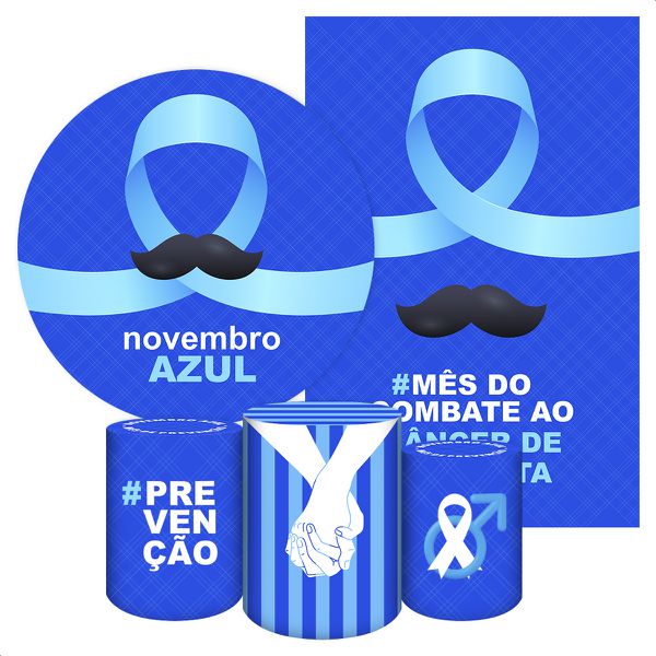 Kit 5 Peças Capa Redonda + Capa Retangular + Trio Capas Cilindros Sublimados Tema Novembro azul 5114