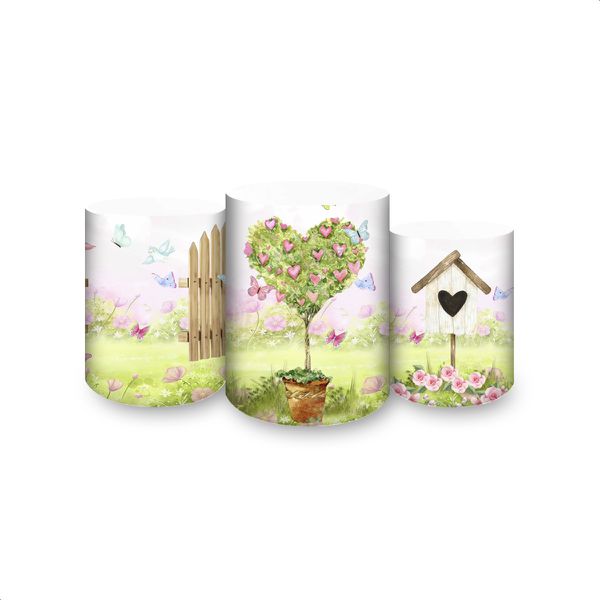 Trio Capas Cilindros Sublimados Jardim 