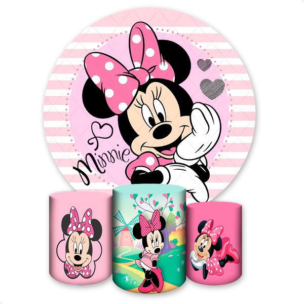 Capa Painel + Trio Capas Cilindros Sublimados Tema Minnie Rosa 6045