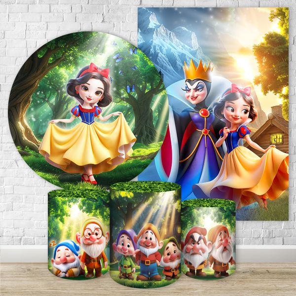 Kit 5 Peças Capa Redonda + Capa Retangular + Trio Capas Cilindros Sublimados Tema Branca de Neve 7011