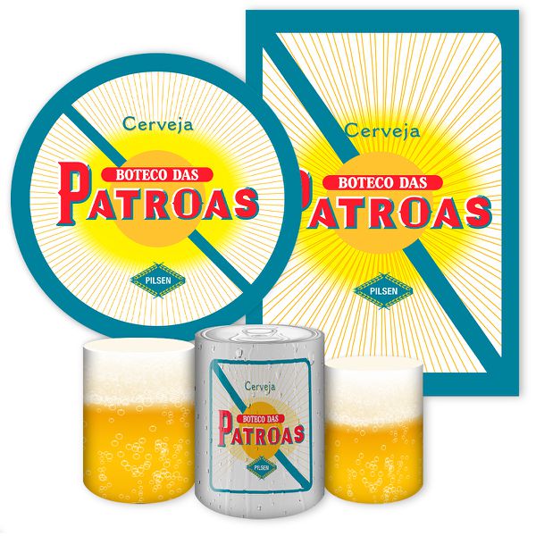 Kit Capa Painel Redondo + Capa Retangular + Trio Capas Cilindros Tema Boteco 7030