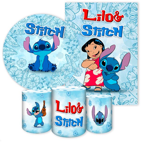 Kit Capa Painel Redondo + Capa Retangular + Trio Capas Cilindros Tema Lilo Stich 7043