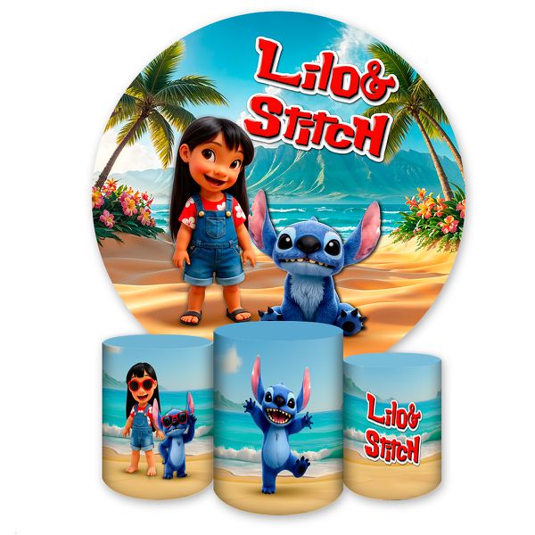 Capa Painel + Trio Capas Cilindros Sublimados Tema Lilo Stich 7054