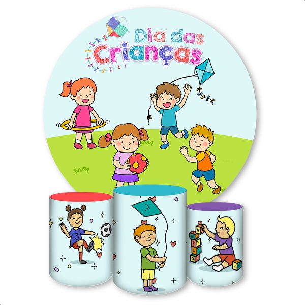 Capa Painel + Trio Capas Cilindros Sublimados Tema Dia das Crianças 2108 