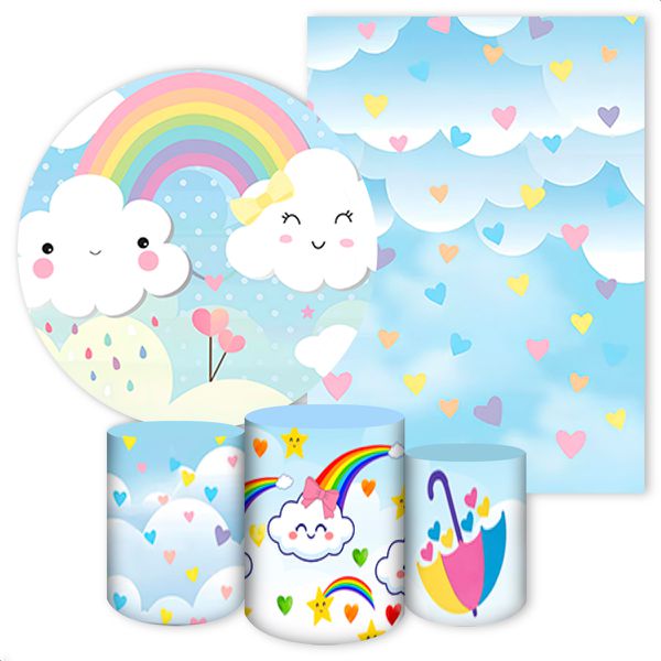 Kit 5 Peças Capa Redonda + Capa Retangular + Trio Capas Cilindros Sublimados Tema Arco Iris 15