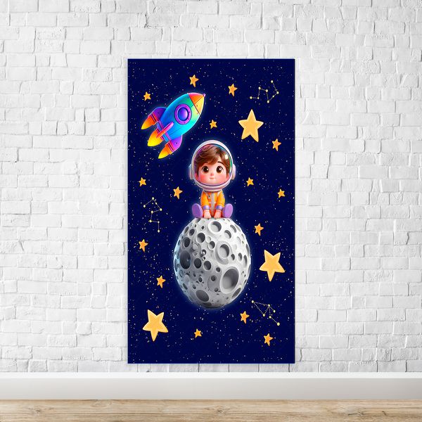 Capa Painel Retangular Sublimado Tema Astronauta Baby Menino Azul 2227
