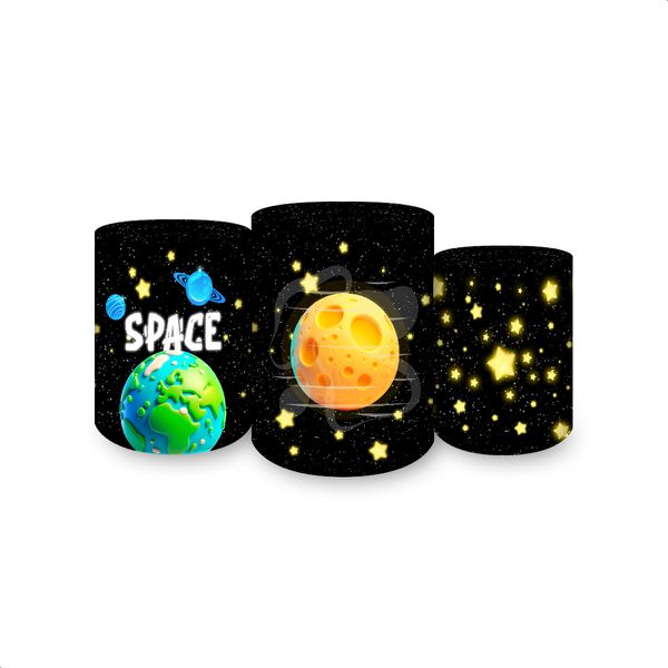 Trio Capas Cilindros Sublimados Tema Astronauta Baby Menino Fundo preto 2228
