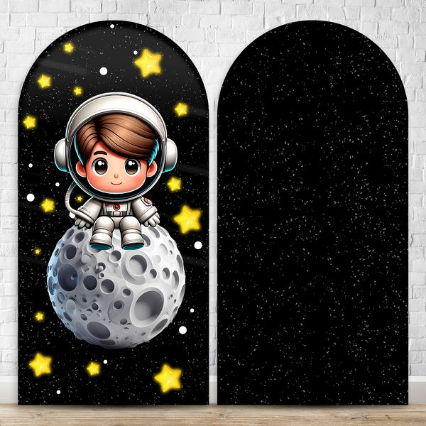 Capa Painel Romano Sublimado Tema Astronauta Baby Menino Fundo preto 2228