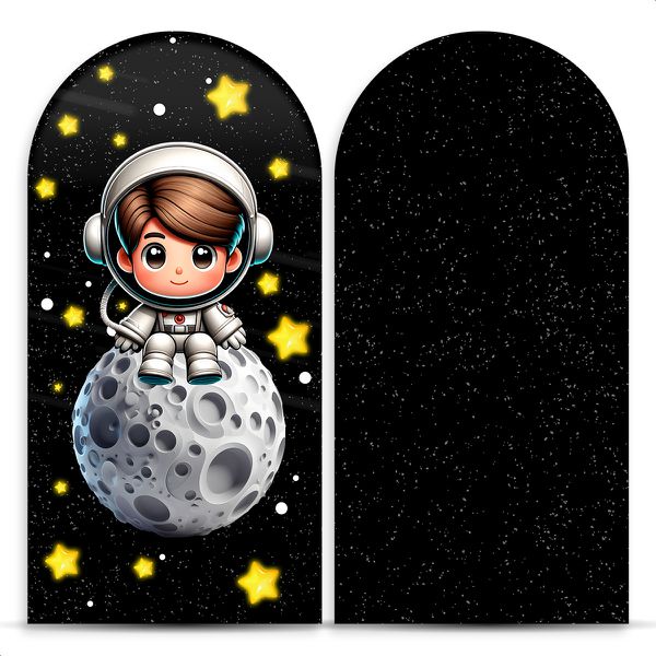 Capa Painel Romano Sublimado Tema Astronauta Baby Menino Fundo preto 2228